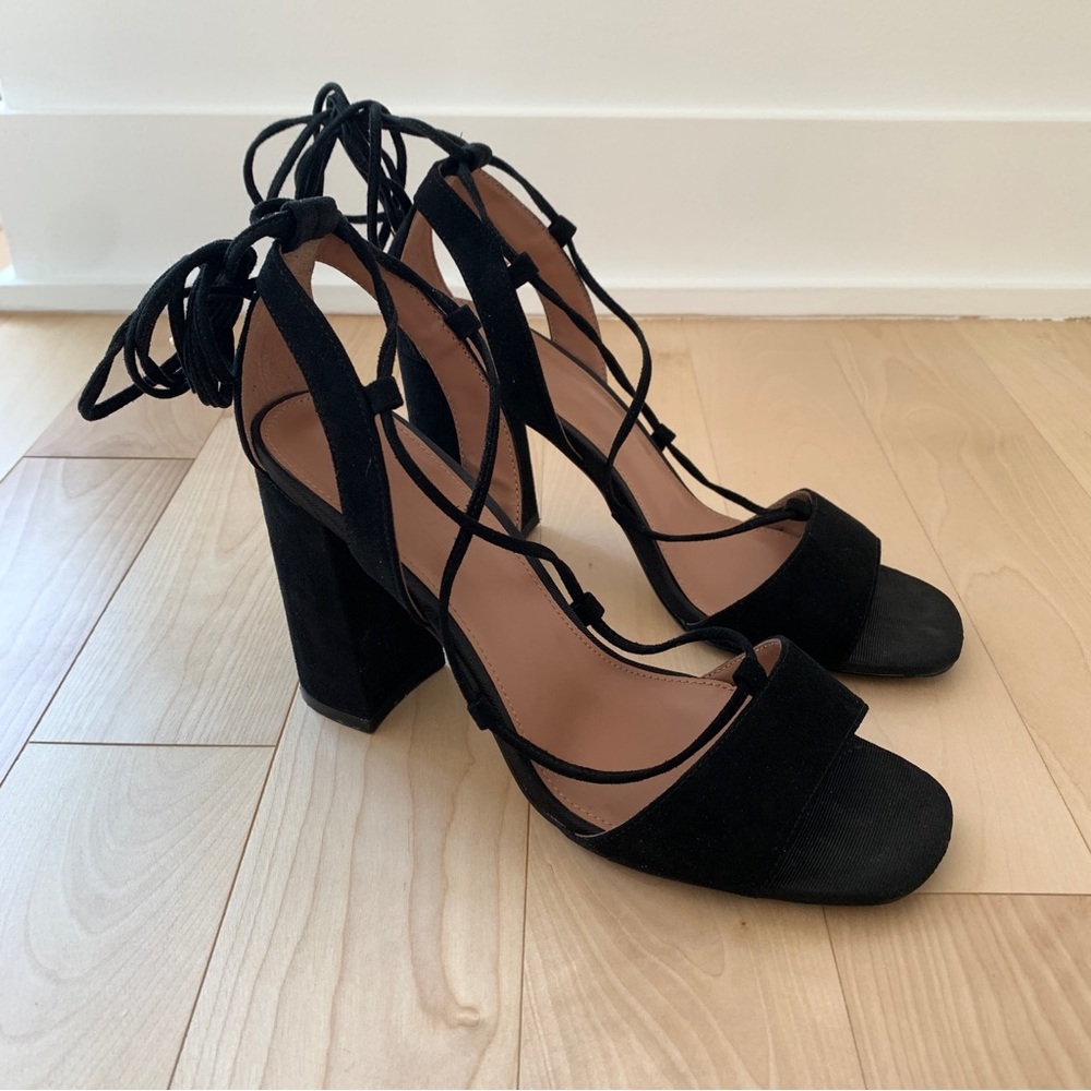 Topshop Lace Up Block Heel Sandals Black